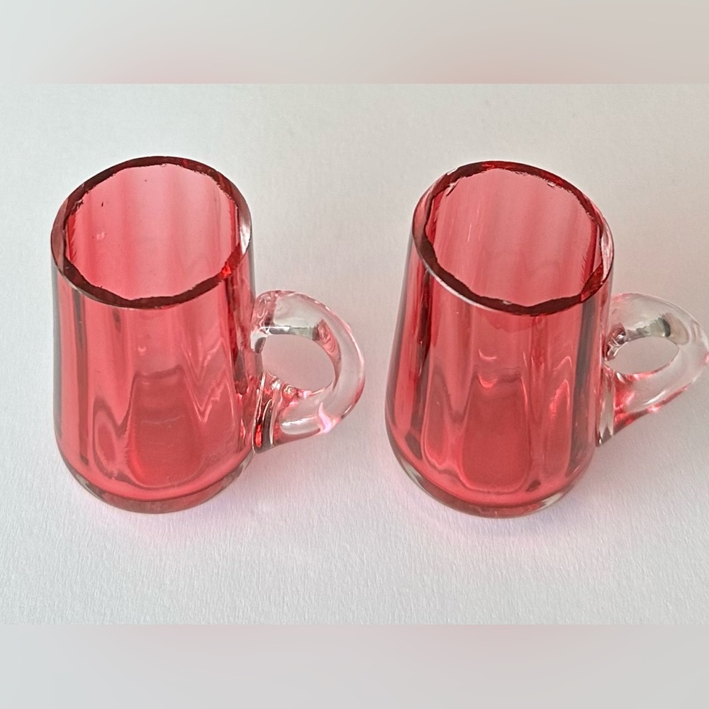 Victorian Cranberry 2” Glass Liqueur Glasses Pair